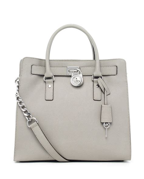 michael kors hamilton large tote pearl gray leather|Michael Kors large satchel handbag.